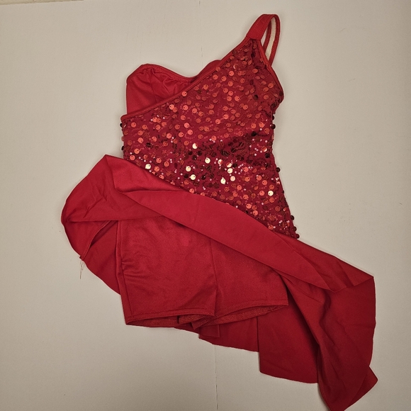 Kelle red sequined 4-way stretch shorts bodysuit jazz dance costume size MC - Picture 4 of 7